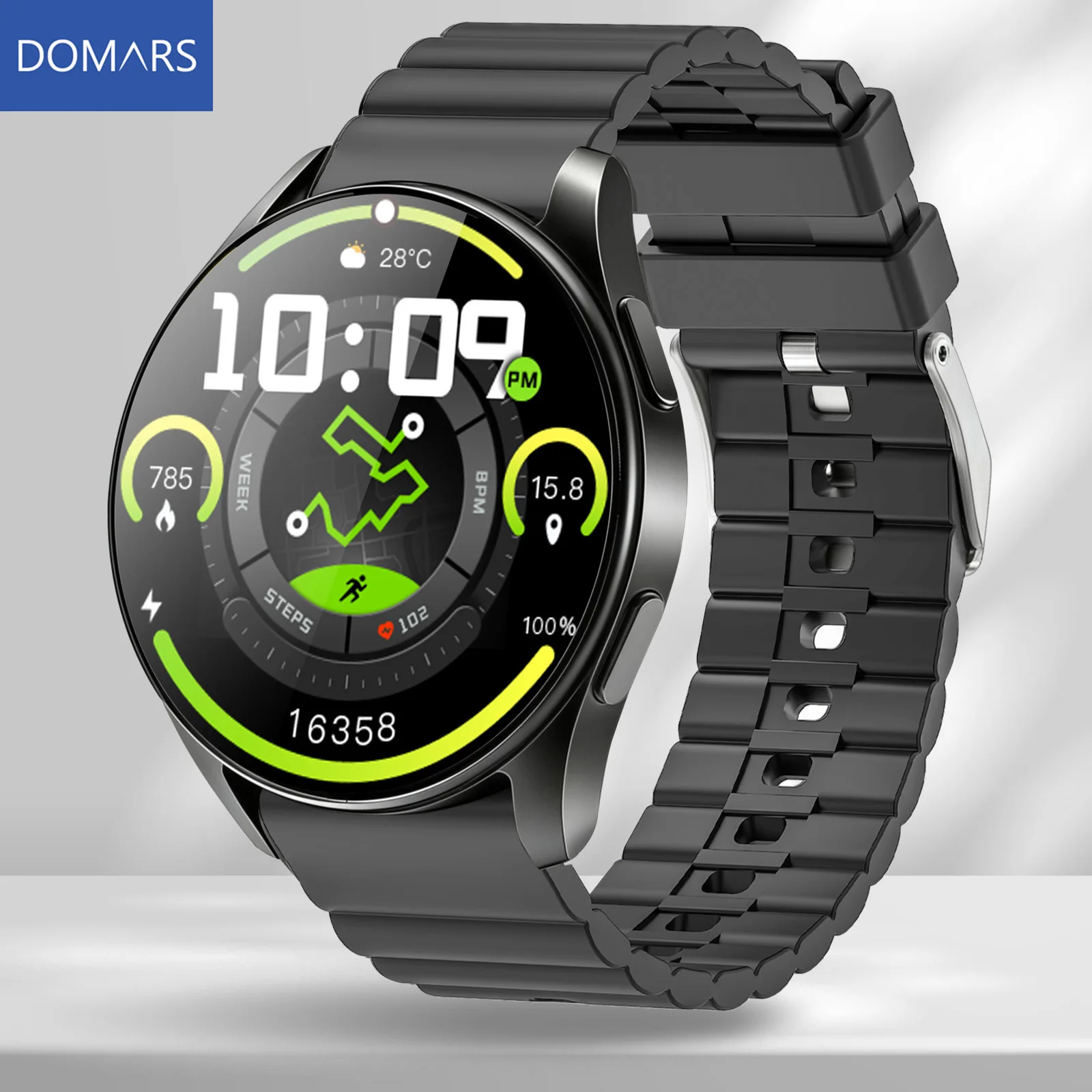

Умные часы Domars с 1,39-дюймовым дисплеем, монитором сна, поддержкой спортивных режимов, встроенным GPS, аккумулятором 400 мАч и водонепроницаемостью 1ATM.