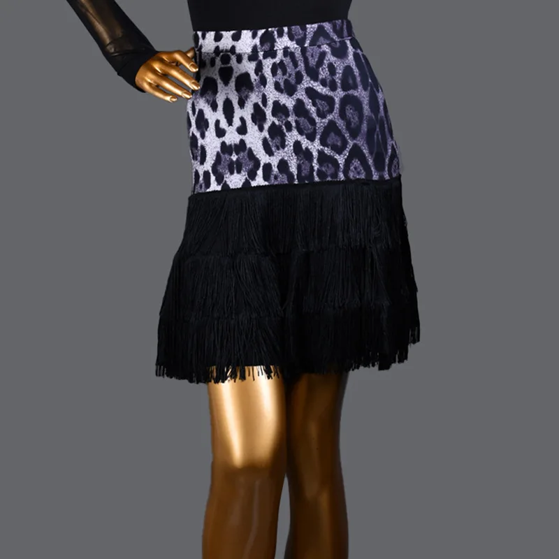 Latin Dance Rok Kwastje Rok Volwassen Chacha Nieuwe Professionele Praktijk Kleding Luipaard Patchwork Dansvoorstelling Korte Rok