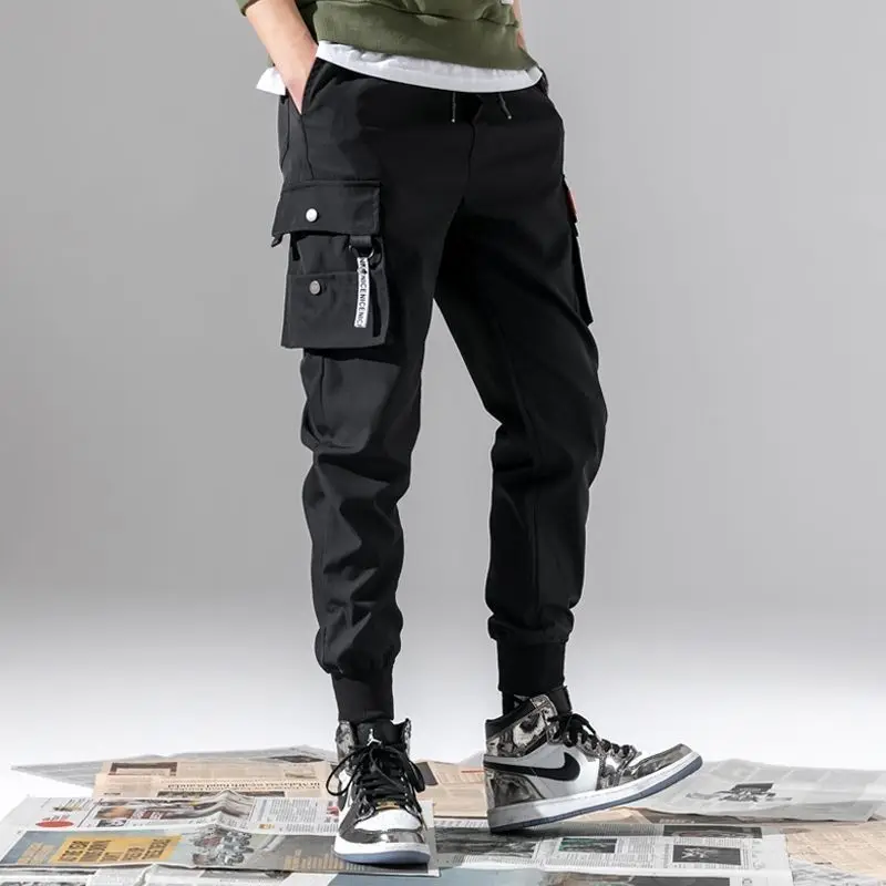 

Quick Drying Cargo Trousers Summer New Men's Patchwork Elastic Drawstring Fashion High Street Loose Young Style Pockets Pants