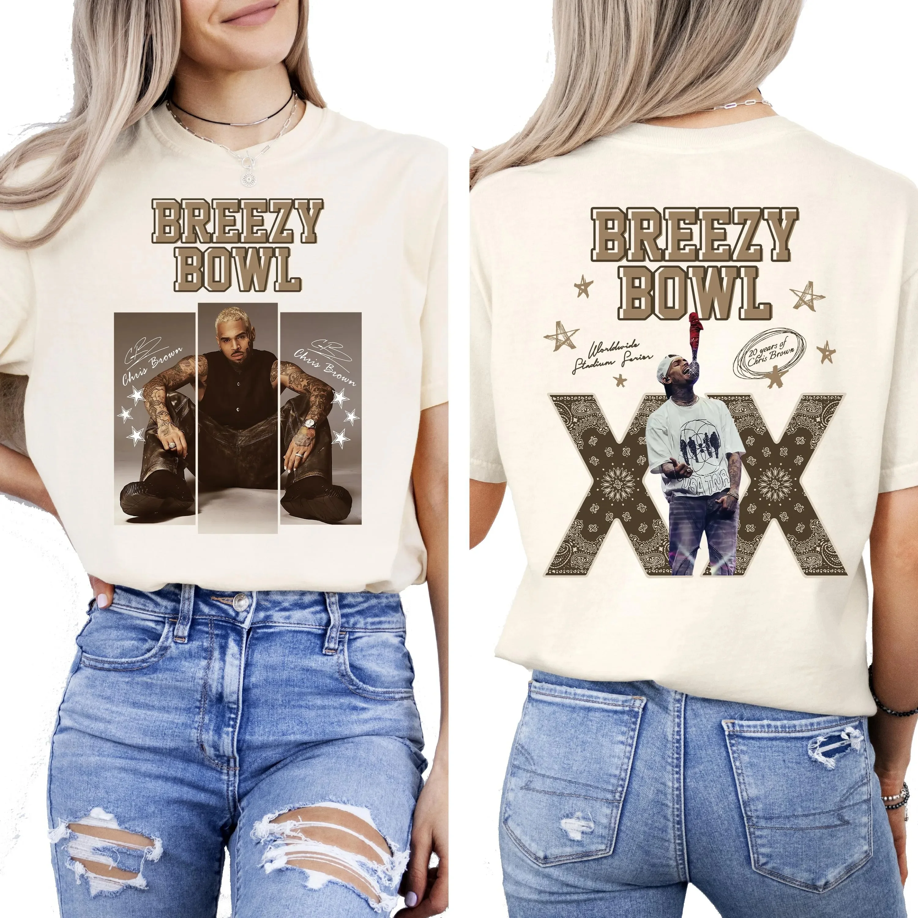 Chris Brown 2025 Breezy Bowl XX T-Shirt Chris Brown Album Shirt Chris Brown Fan Geschenk Chris Brown Merch Rundhals-Baumwoll-T-Shirt