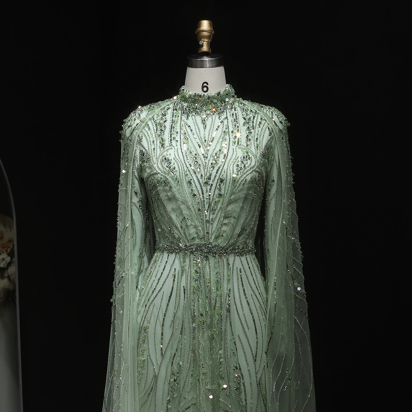 Sharon Said Luxuriöses Dubai Champagner Kristallperlen-Cape Muslimisches Abendkleid Arabisches Hochzeitskleid Ballkleid SS366 Maßanfertigung – Detail 8