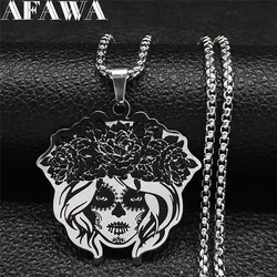 2024 Mexican Female Skull Stainless Steel Chain Necklace for Women/Men Silver Color Necklaces Jewelry collar mujer N3636S02
