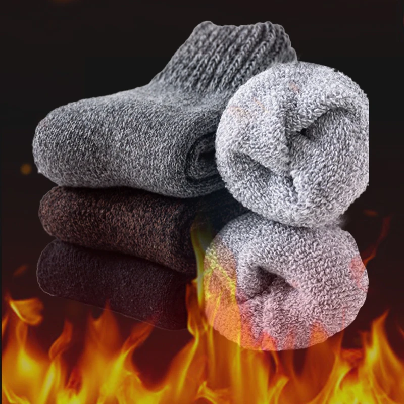 5 Pairs Super Thicken Wool Socks Men High Quality Towel Keep Warm Winter Socks Cotton Middle Tube Unisex Socks Against Cold Snow