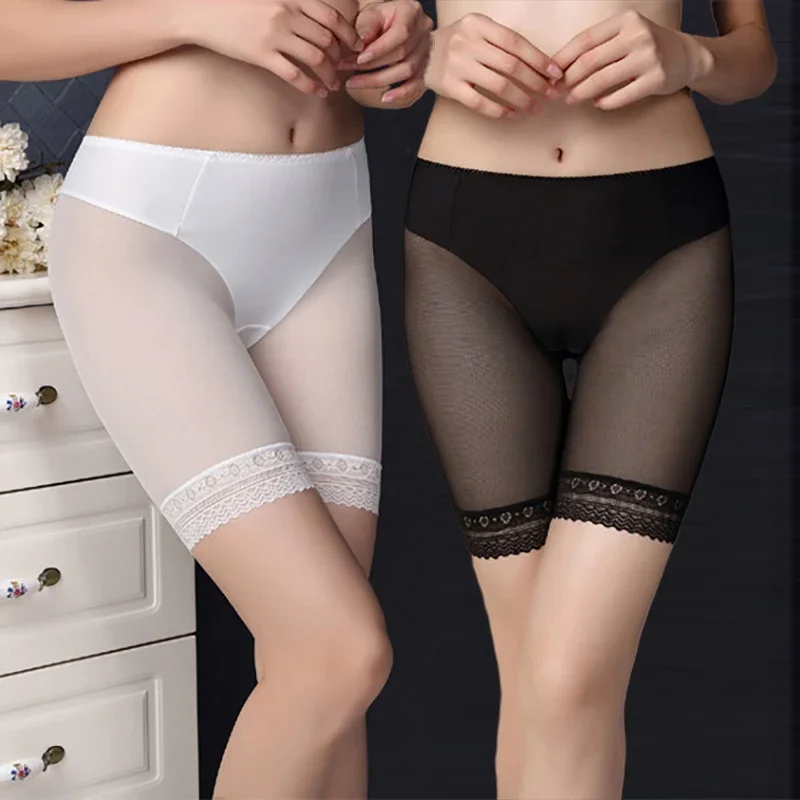 

Female Ice Silk Anti-emptied Safety Pants Lace Thin Breathable Mesh See Through Seamless Shorts Panties Underwear Women Girls