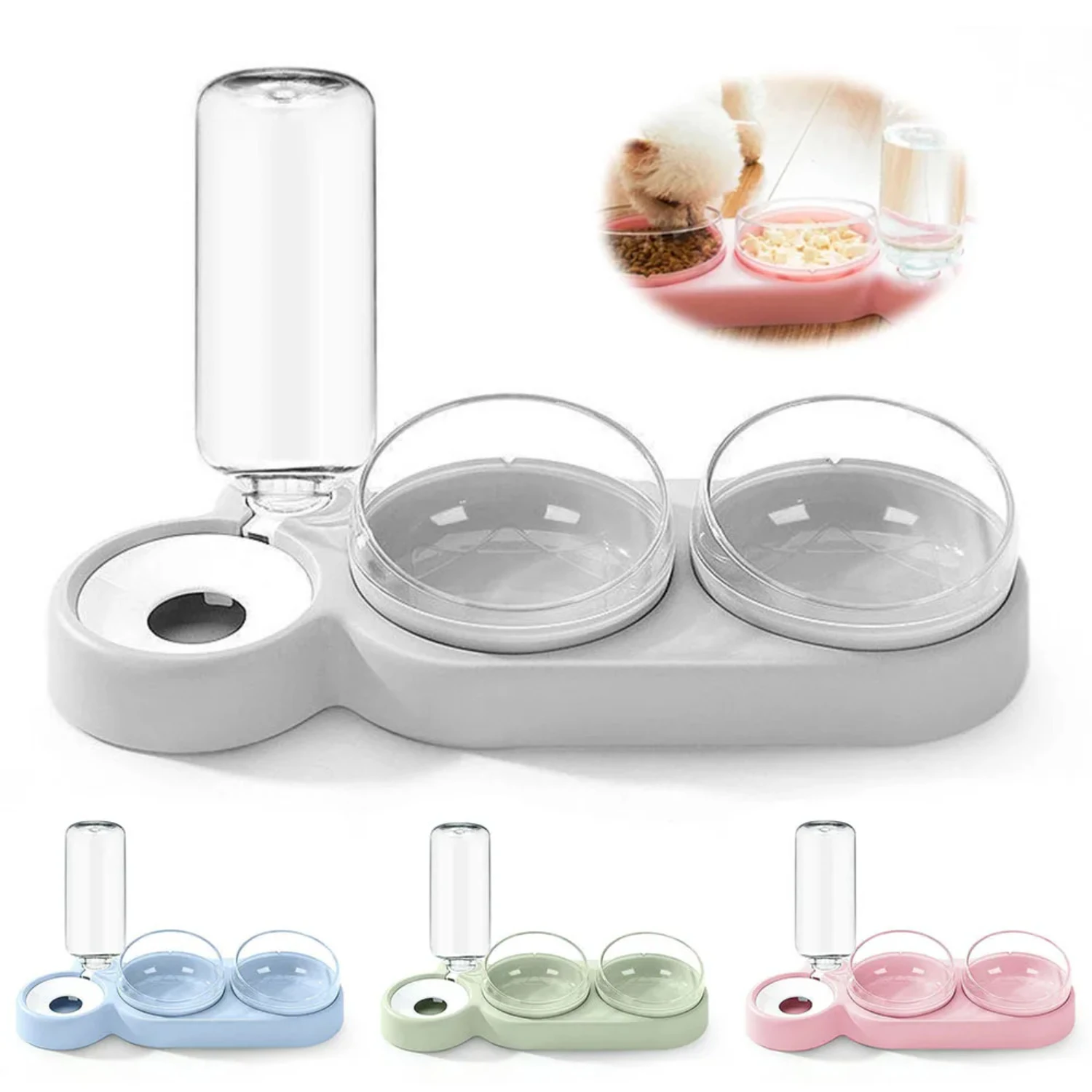 Double Pet Bowls Dog Food Water Feeder Pet Drinking Dish Feeder Cat Puppy Feeding Supplies Small Dog Auto Water Dispenser Bowls