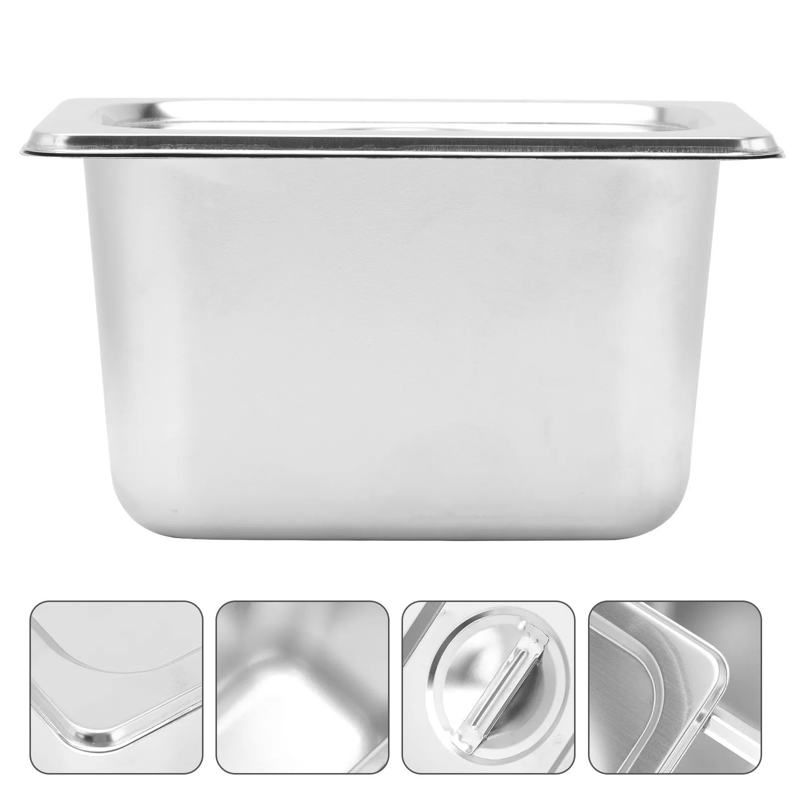 1Set Stainless Steel Food Serving Basin with Lid High Toughness Storage Container for Fruits Vegetables Home Restaurant Use
