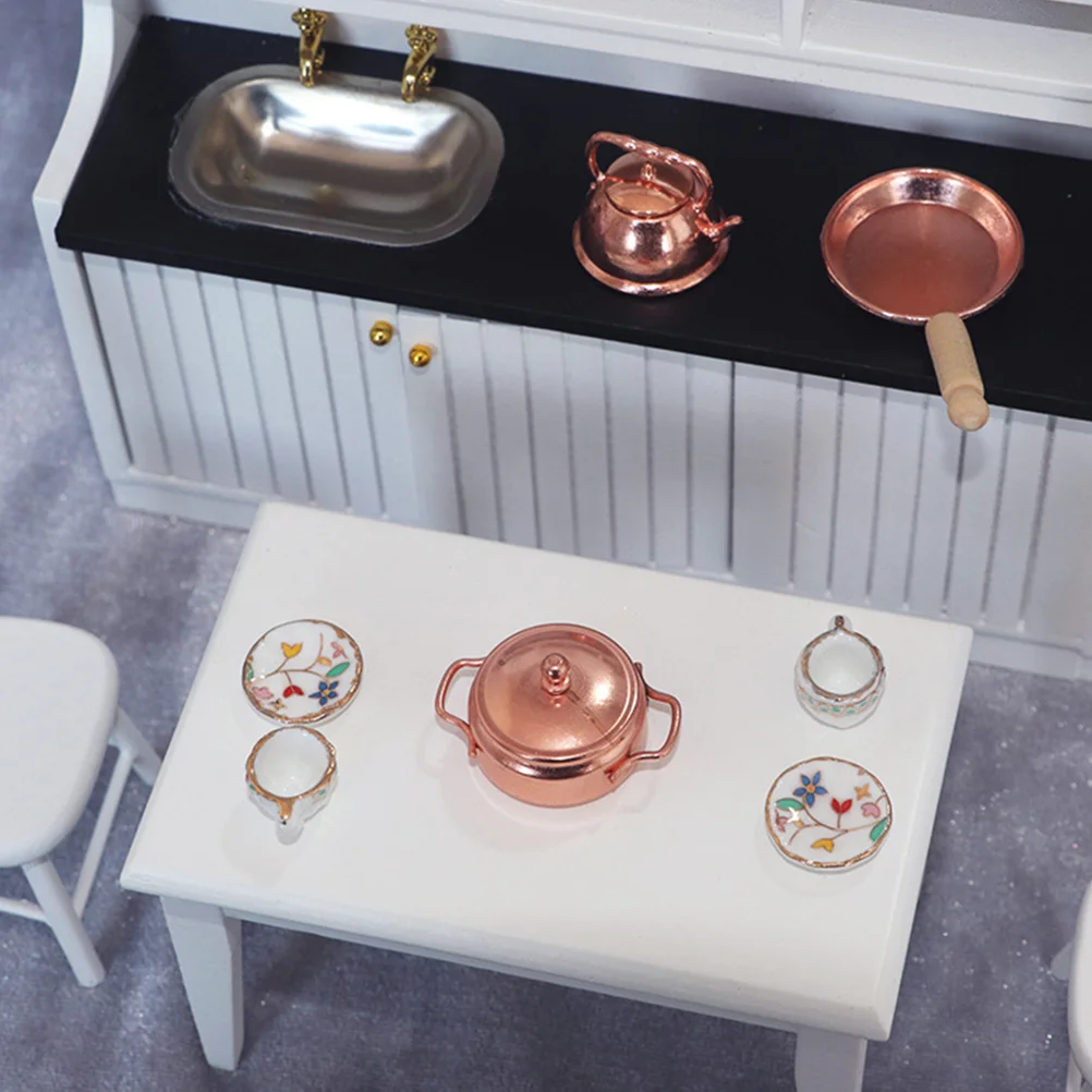 1 ensemble 1 ensemble d'accessoires de cuisine 3 pièces en alliage Simulation casserole Mini bouilloire décor Mini Pot à soupe pour maison ustensiles de cuisine modélisation