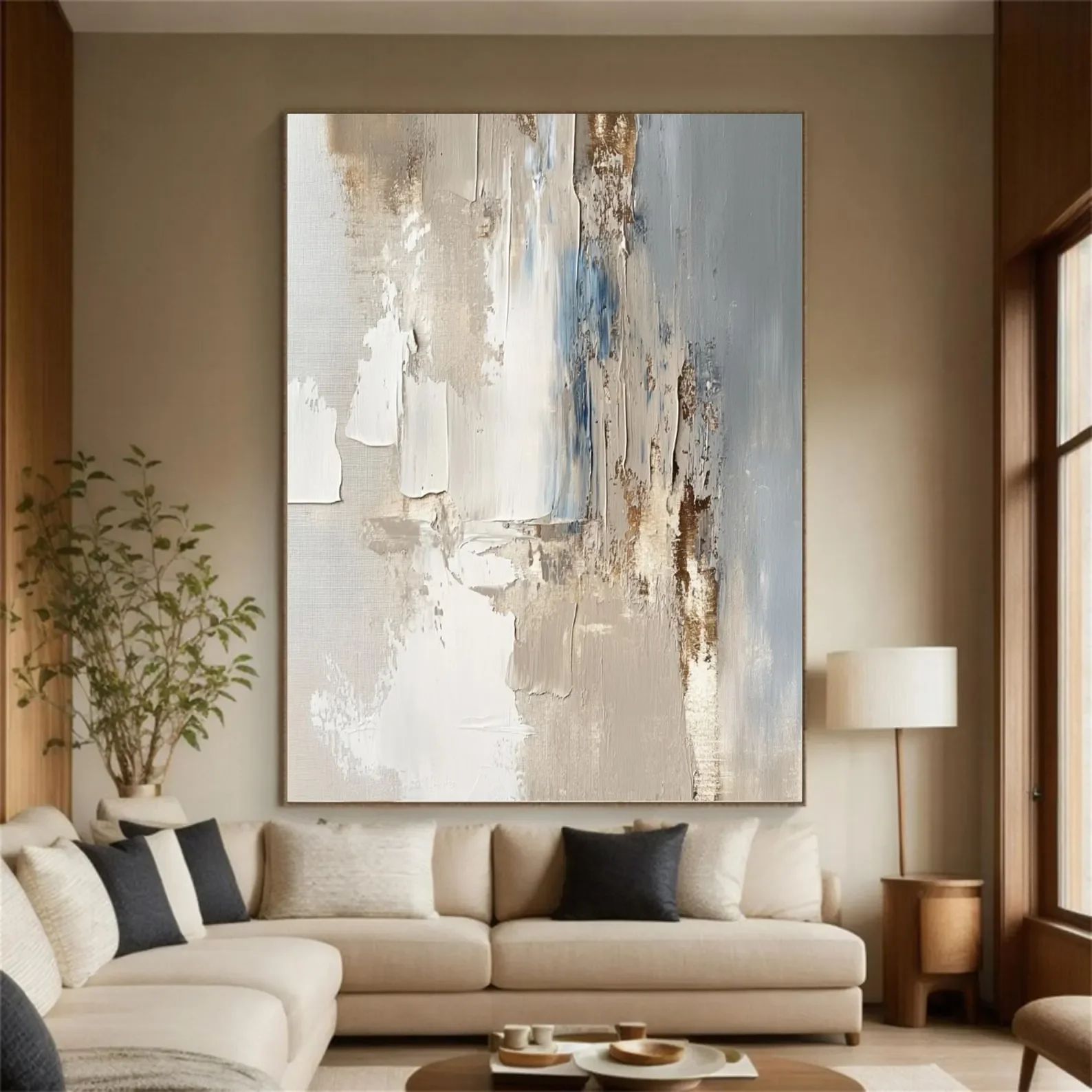 

Organic Abstract Canvas Original Hand-Textured Clay & Cerulean Wall Art Modern Minimalist Modern Home Decor Japandi Interiors