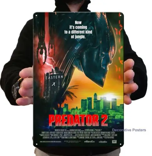 ملصق معدني لفيلم Predator 2 - حجم اللافتة القابل للتجميع: 8 × 12 بوصة - ألومنيوم