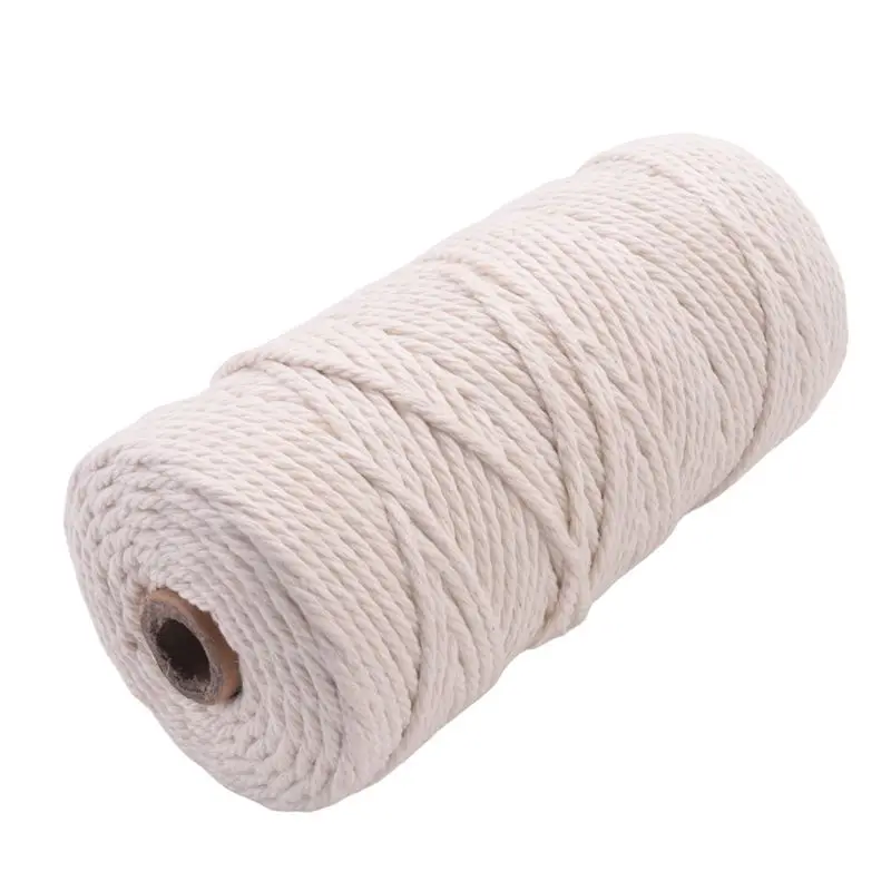 VOFUN-3X Macrame Cord Natural Cotton Rope 3Mm With Wood Ring Wood Stick For DIY Teether Macrame Kit Wall Hanging Plant Hanger