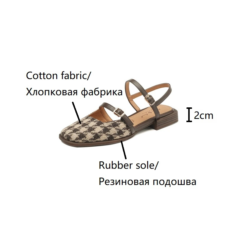 Concise Women Sandals Cotton Fabric Shoes for Women 2023 Summer Lattice Women Shoes Square Toe Low Heel Women Mary Janes Shoes