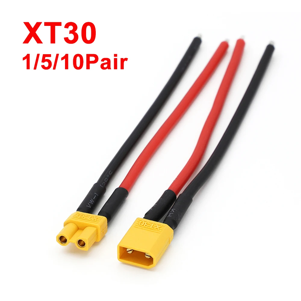 1/5/10 Paar XT30 Stecker und Buchse mit 16AWG 10cm Silikonkabel für RC Lipo-Akku FPV-Drohne Erweiterung DIY