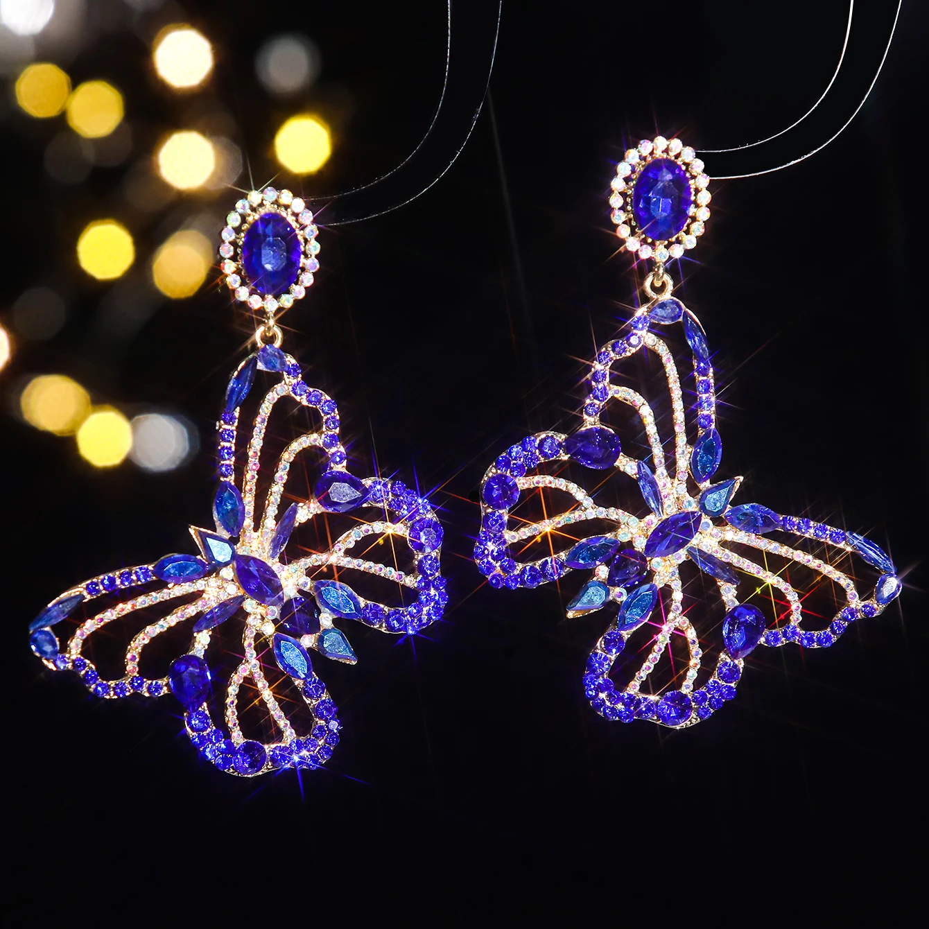 Fashion exquisite colorful rhinestone butterfly pendant earrings female personality creative temperament light luxury earrings