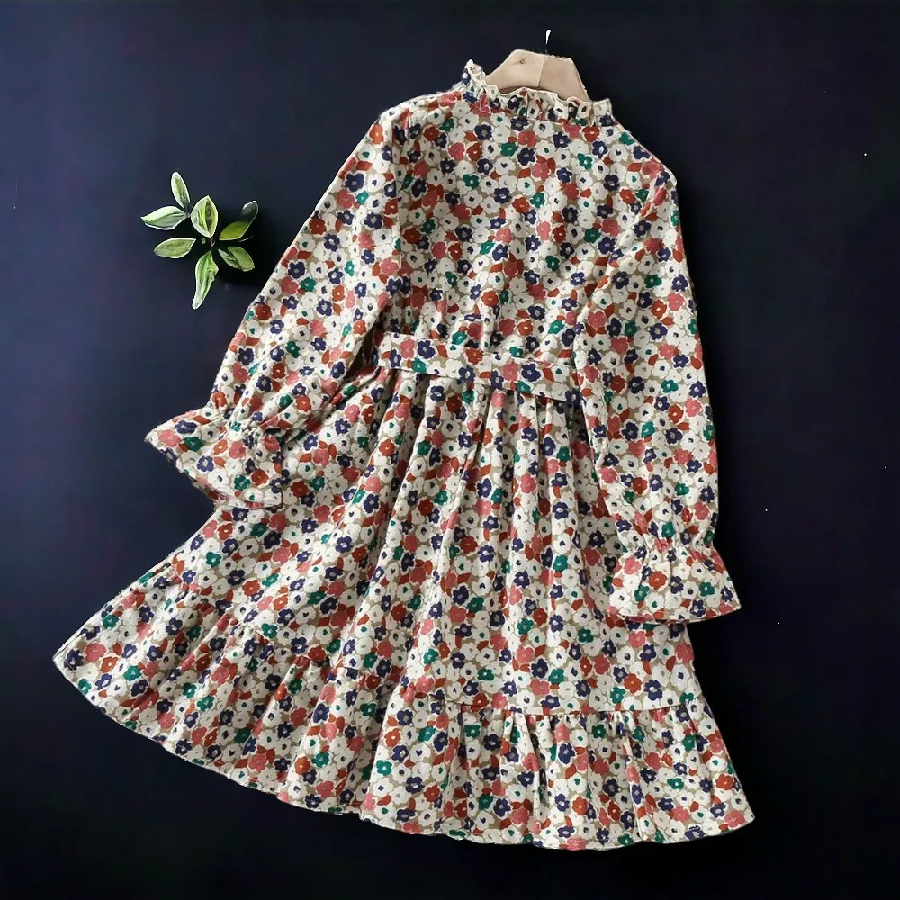 Baby Girls Dresses for Kids Clothing Spring Floral Long Sleeve Teenagers School Uniform Dress Children Vestidos 8 10 11 12 Years