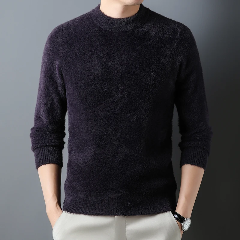 Fashion Thickening Warm Sweater Men's Half Turtleneck Solid Color Pullover Long-sleeved Wool Sweaters Clothing