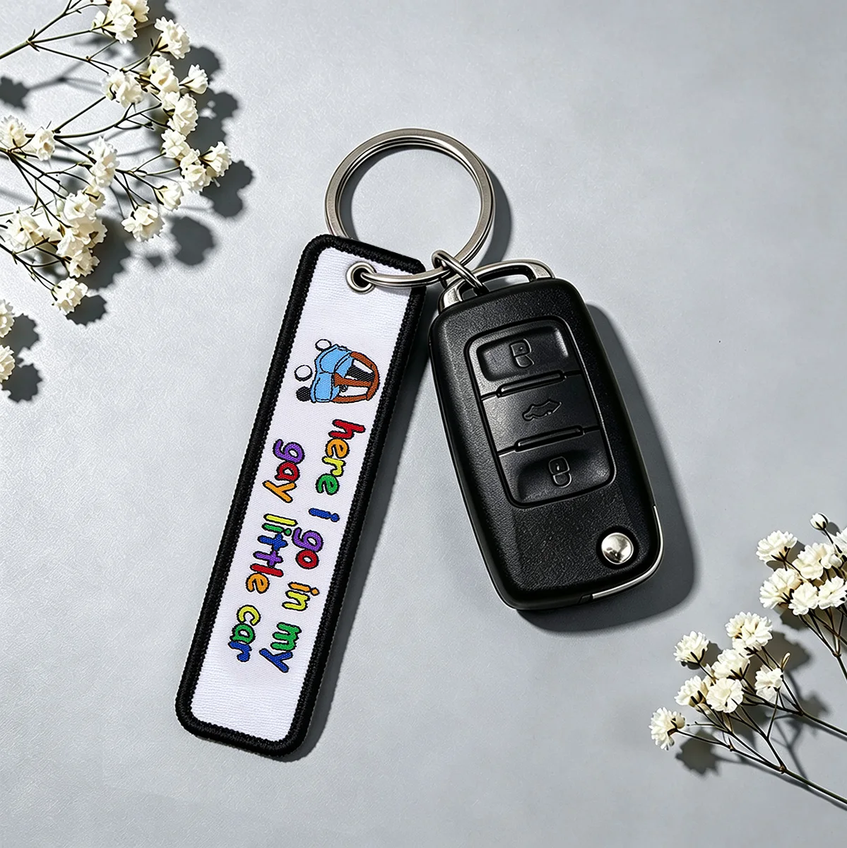 'NO ONE CARES.' Quote Embroidery Keychain Key Tag For Motorcycles Cars Backpack Fashion Keys Accessories Gifts For Friend 4