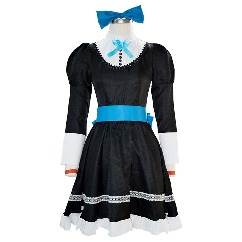 Anime Character Panties Long Sleeves With Garter Skirt Halloween Cosplay Costume Gothic Maid Lolita Bowknot Blue Dress Clothing