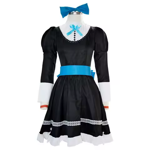 Anime Character Long Sleeve Garter Skirt Halloween Cosplay Costume Gothic Maid Lolita Bowknot Blue Dress Costume