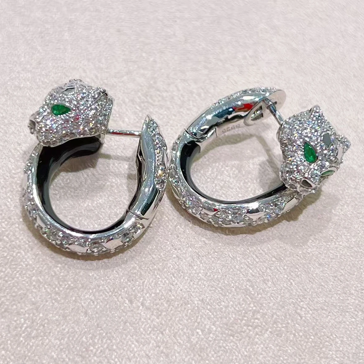 

AYJEWELRY New Solid 925 Silver High Carbon Diamond Panther Black Enamel Leopard Hoop Earrings Fine Jewelry For Woman Man Party