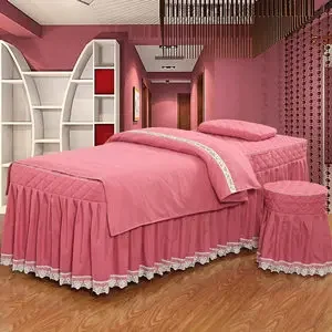 Lace Edged 4pcs Beauty Salon Bedding Sets Massage Bed Cover Spa Bedskirt, Pillowcase, StoolCover, Dulvet Cover Beauty Bed Covers