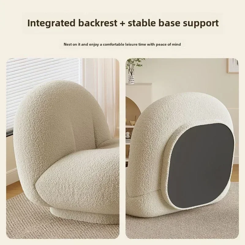 Cadeiras modernas fofas personalizáveis para sala de estar, poltrona de madeira de lã de cordeiro impertinente, sofá preguiçoso