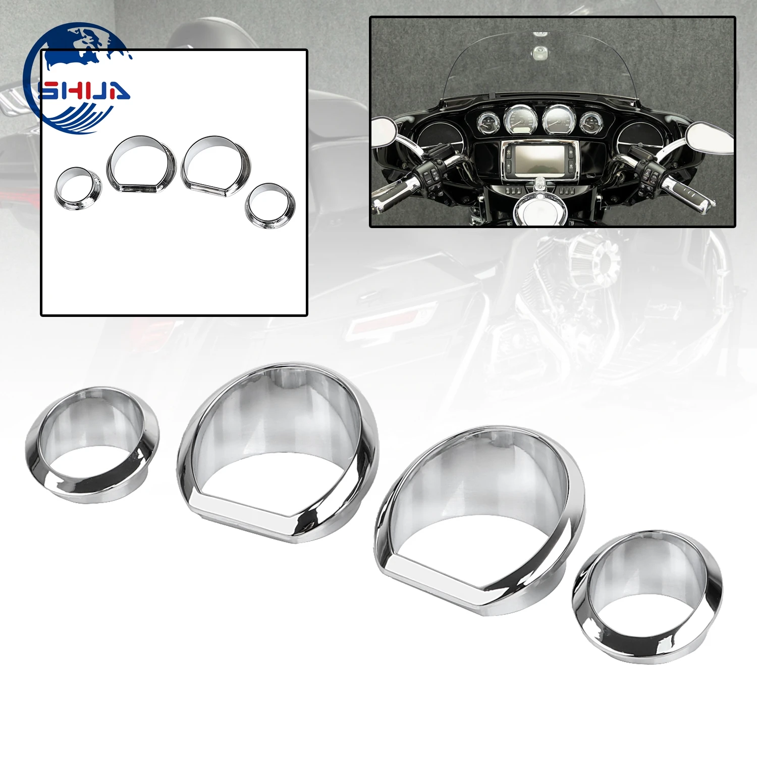 4X Chrome Gauge Bezel Trim For Harley Touring 2014-2023 Electra Street Glide FLHTCU FLHX Special FLHXS Ultra Limited FLHTK