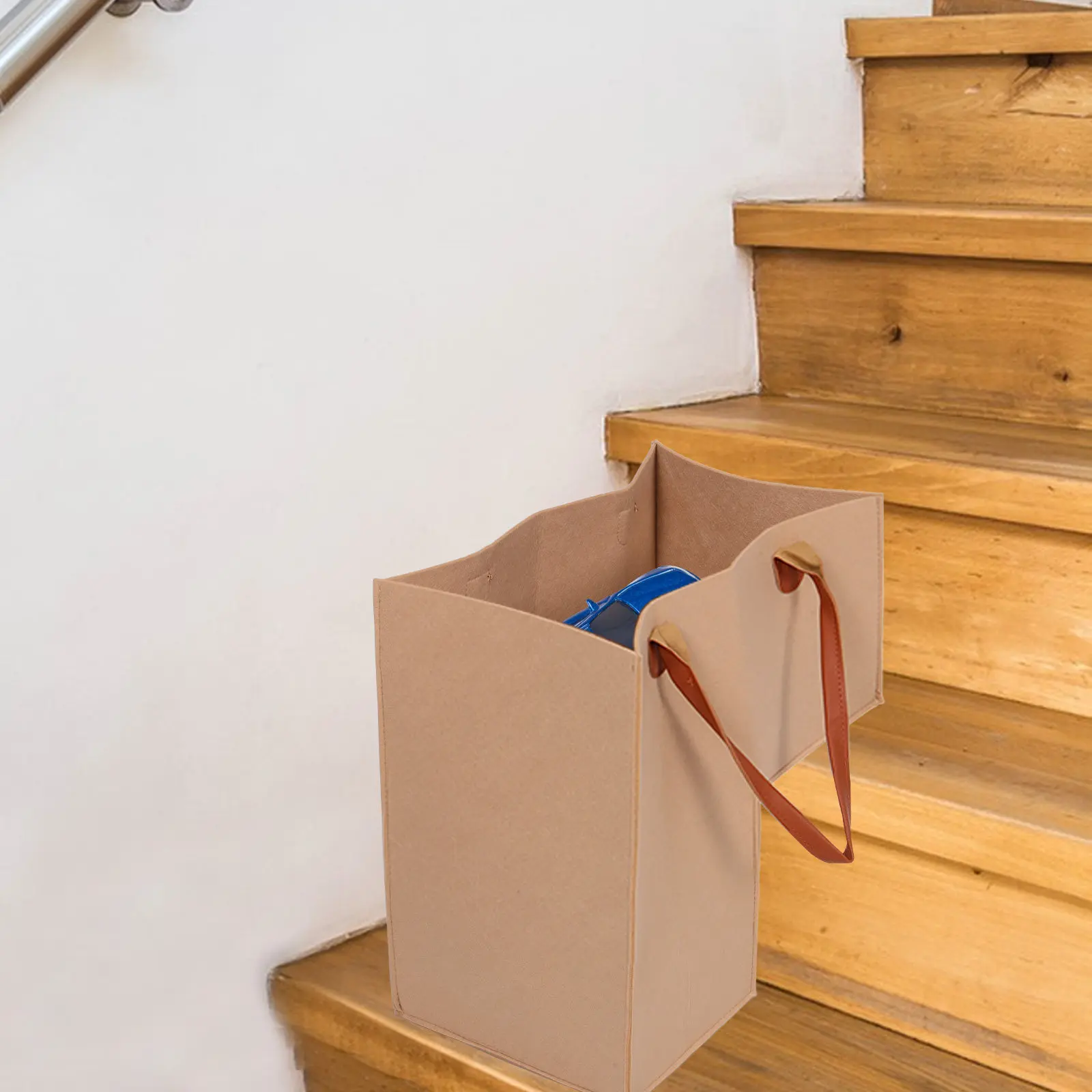 Foldable L-Shaped Stair Basket Organizer for Wooden Carpeted Stairs Multi-Functional Laundry Basket Large Utility Tote Household