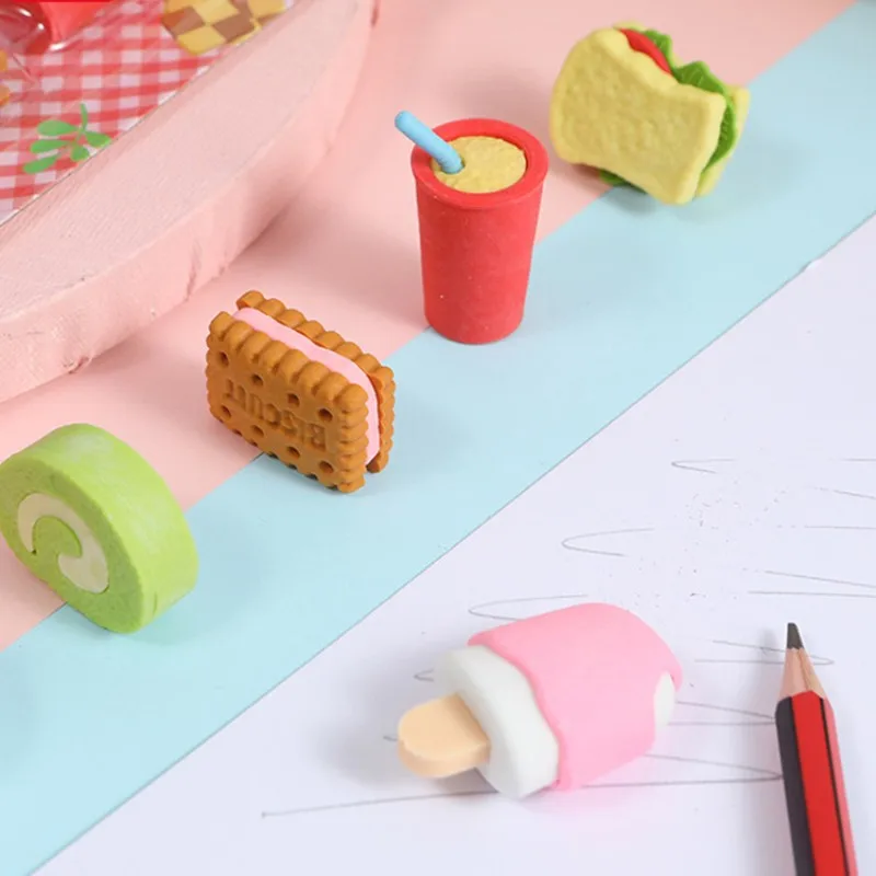 1pcs Cartoon Cuisine Food Correction Eraser Student Kid Elementary Supplies Correct Painting Writing Soft Creative Rubber