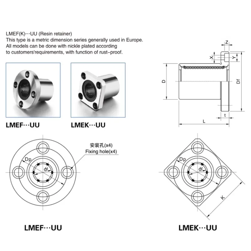 1PCS Free Shipping    LMEK12/16/20/2/30/40UU European Standard Square Flange Linear Guide Bearings