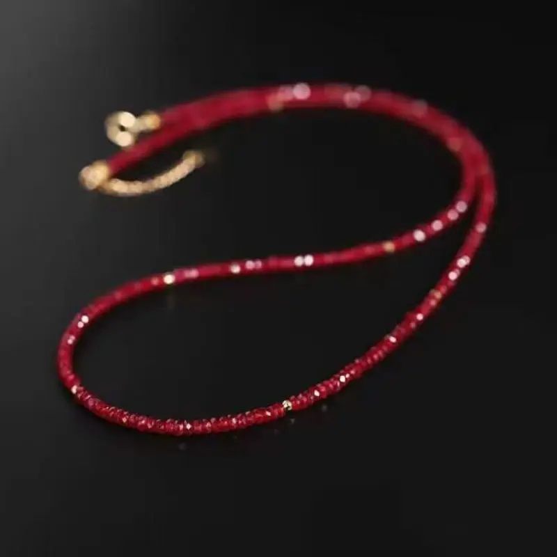 Handmade Natural 2x4 MM ruby cut bead necklace 18 inches Diy Fancy Lucky Energy Karma Glowing Calming Yoga Taseel Meditation