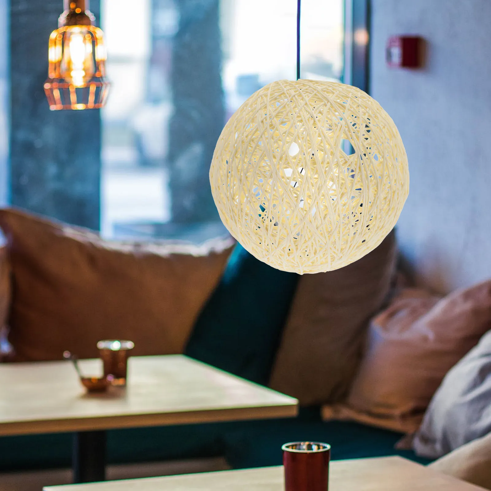 Rattan Ball Hanging Light Shade Paper Lamp Cover Dust Protector Multipurpose Ceiling Table Pendant Light Shade Indoor Lamp