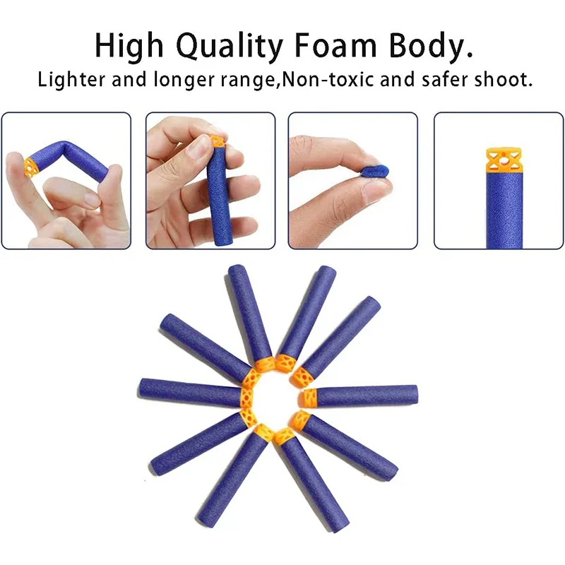 Recharge de fléchettes creuses bleues, 1000 à 50 pièces, balles en mousse, munitions pour pistolet Nerf n-strike Elite Blasters, 7.2cm