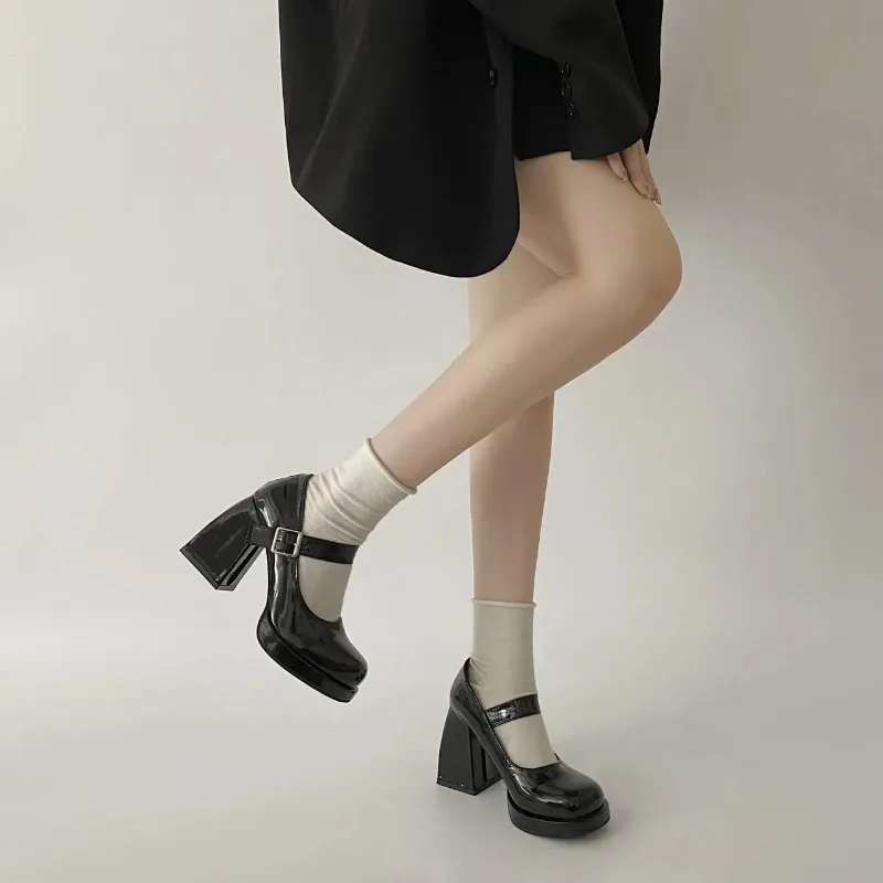 2024 Mary Jane Shoes Women Fashion Chunky Platform Pumps Woman Elegant Retro office high heels Thick Heeled Party Shoes 42