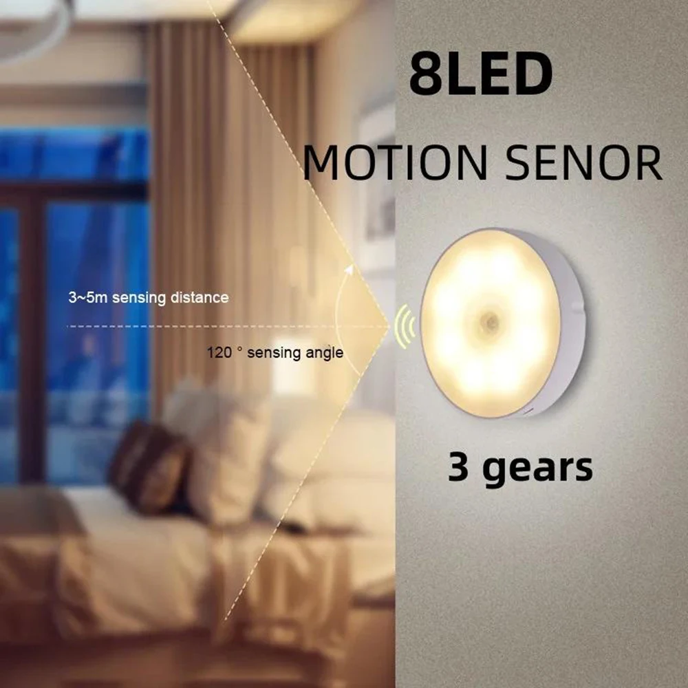 6PCS LED Intelligent Human Induction Night Lamp USB Charging LED Night Lights for Cabinet Wardrobe Staircase Kitchen Bedroom