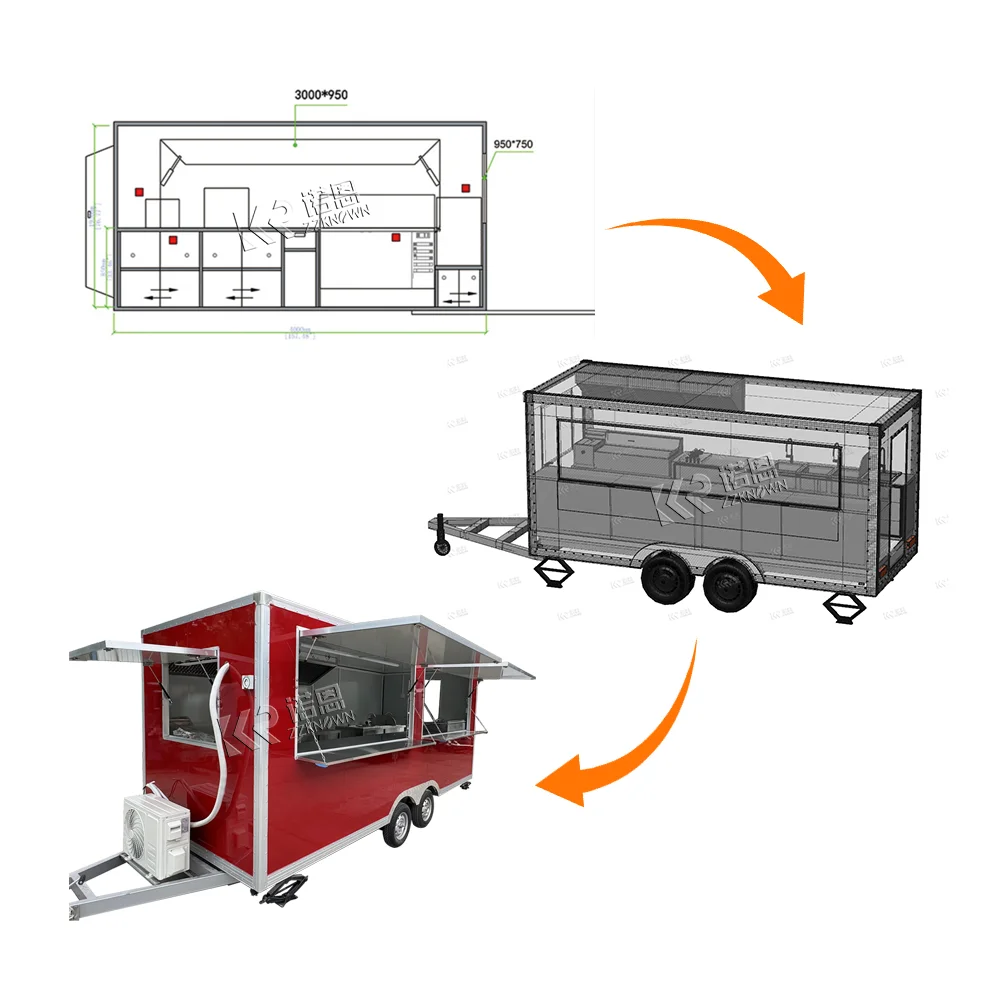 OEM Commercial Mobile Food Truck for Sale Stainless Steel Hot Dog Food Carts Street Dicing Van with Fast Food Snacks