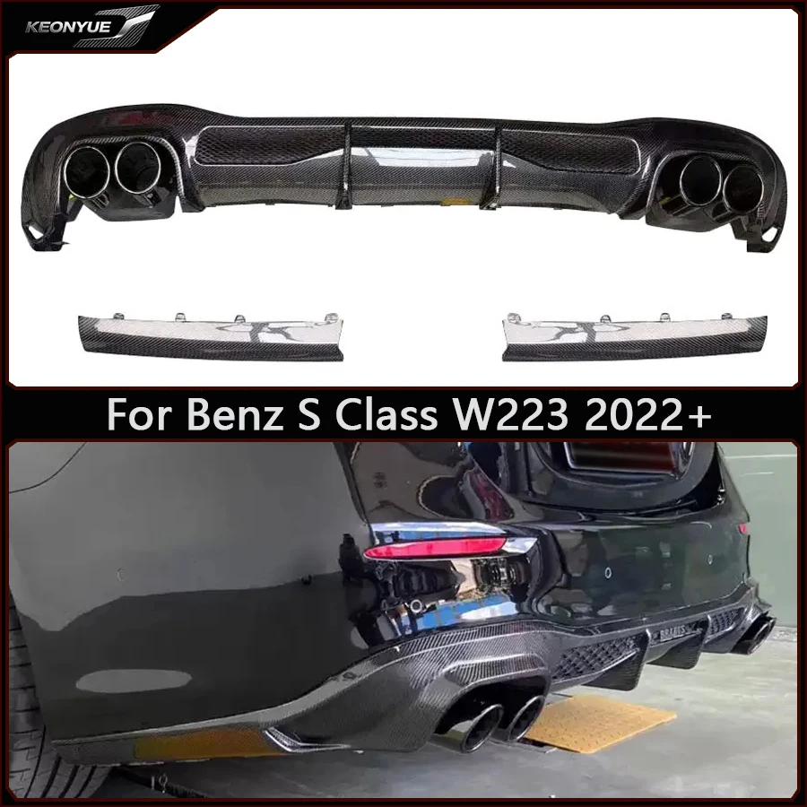 

For Mercedes Benz S Class W223 2022+ Carbon Fiber Back lip Car Rear Bumper Diffuser Splitters Spoiler Car Accessories body kit