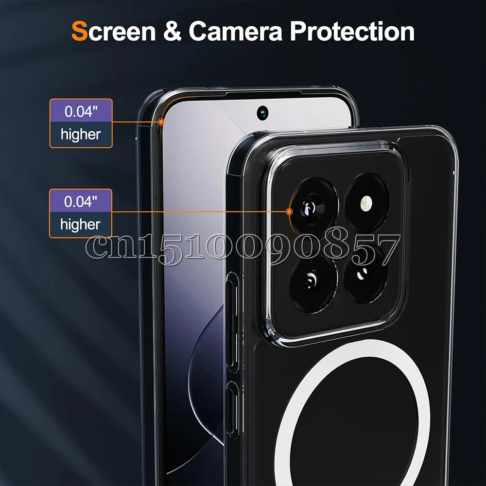 Case For Magsafe Magnetic Wireless Charging Soft  Bumper Shockproof Hard Clear Camera Protection Cover For Xiaomi 14T Pro