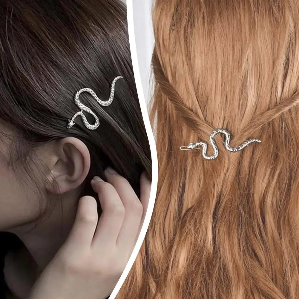 Retro Hairpin Female Ins Creative Silver Snake Hairpin Hairpins Versatile Cold Snake Personality Trend Style Dark Clip Side P8K4