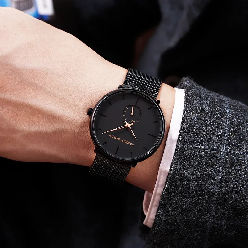 남성 패션 미니멀리스트 시계, 비즈니스 캐주얼 쿼츠 시계, 심플한 남성 스테인레스 스틸 메쉬 밴드 시계