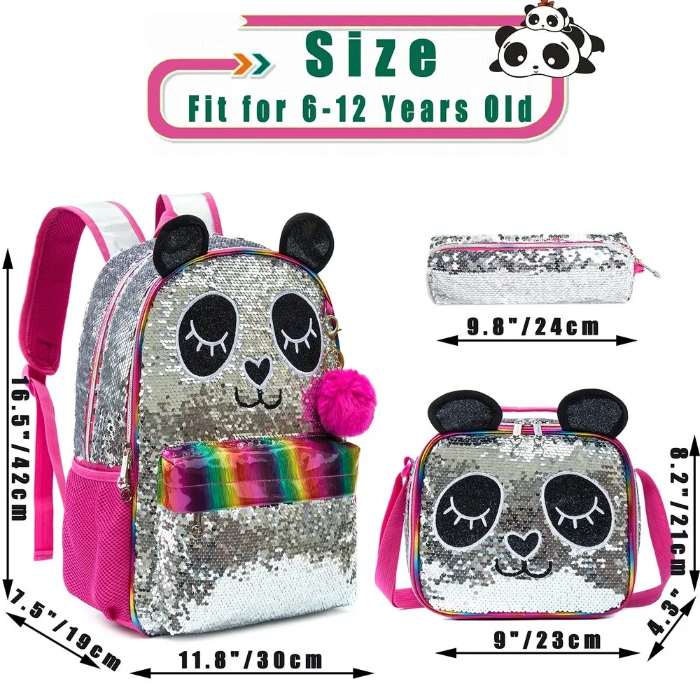 BIKAB-mochilas escolares para niñas y adolescentes, morral escolar con lentejuelas de dibujos animados de Panda, para mujeres