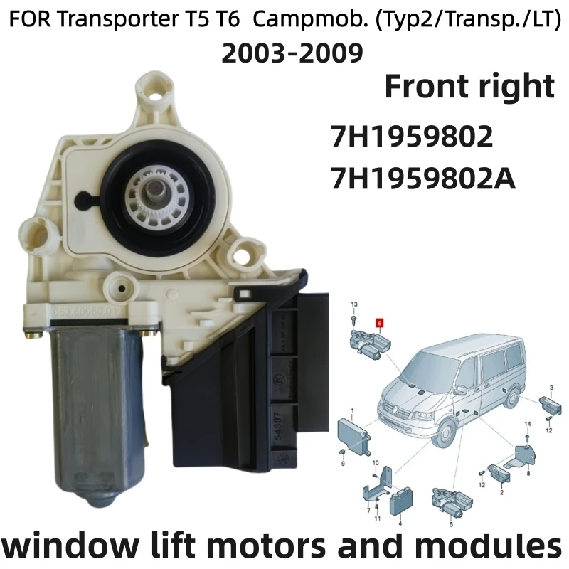 Voor VW Transporter T5 T6 Campmob Typ2/Transp.LT Raamheffermotor en modules 7H1959801 7H1959801A 7H1959802 7H1959802A Multivan