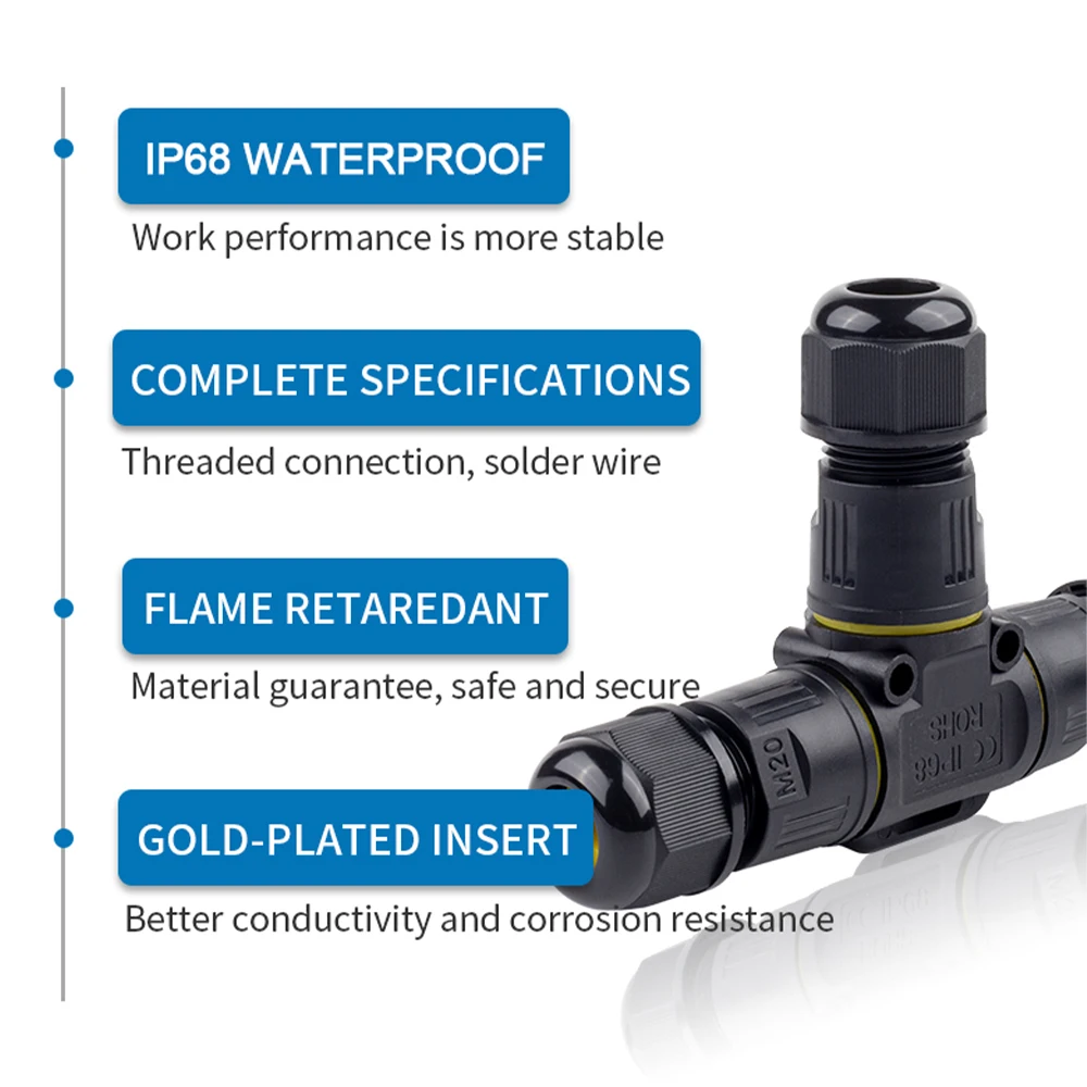 IP68 T Shape Outdoor Waterproof Connector 2/3Pin Wire Connectors Quick Push-in Terminals Connect  Electric Junction Box