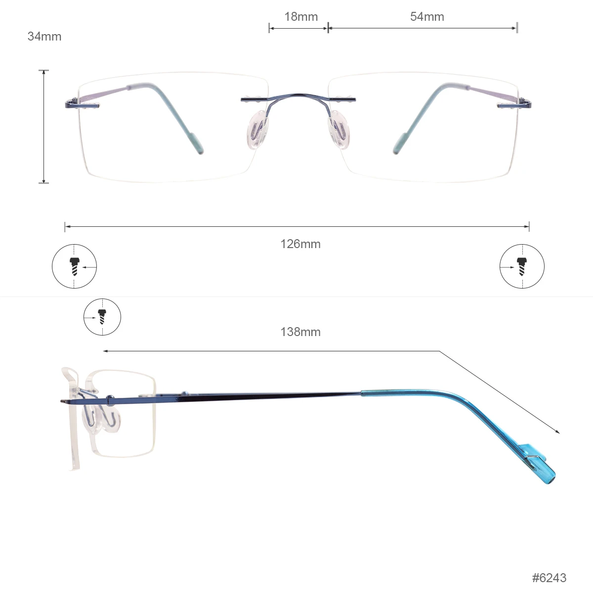 Colorful Rimless Eyeglasses Men and Women Metal Rectangular Optical Glasses Frame For Myopia Prescription Lenses