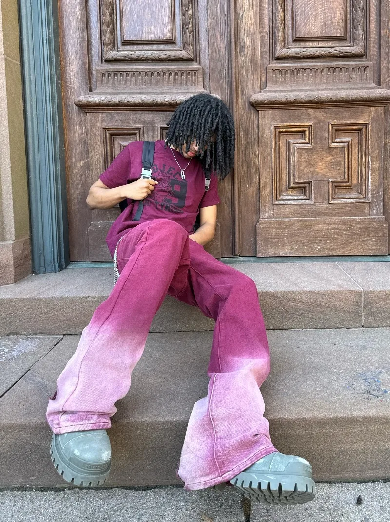 

Ретро Y2K модные свободные женские джинсы в стиле хип-хоп с розовым градиентом, уличные готические модные повседневные брюки большого размера