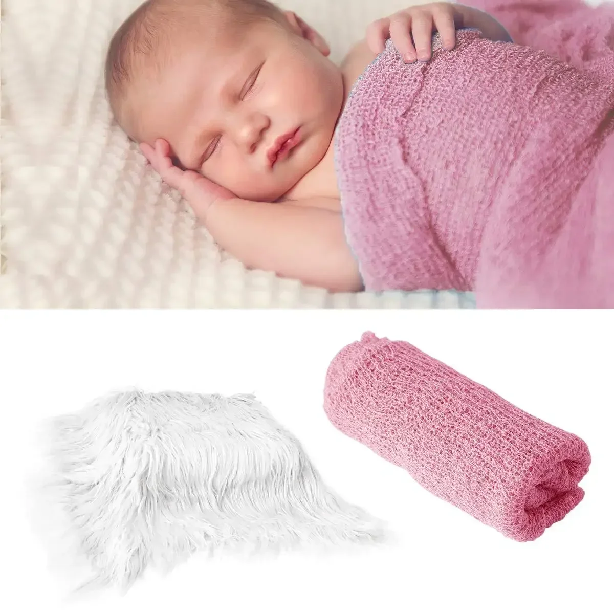 3PCS Newborn Baby Photography Props Blanket Wraps Set Photo Mat Blanket for Baby Boys and Girls Long Ripple Wrap  Fotografia