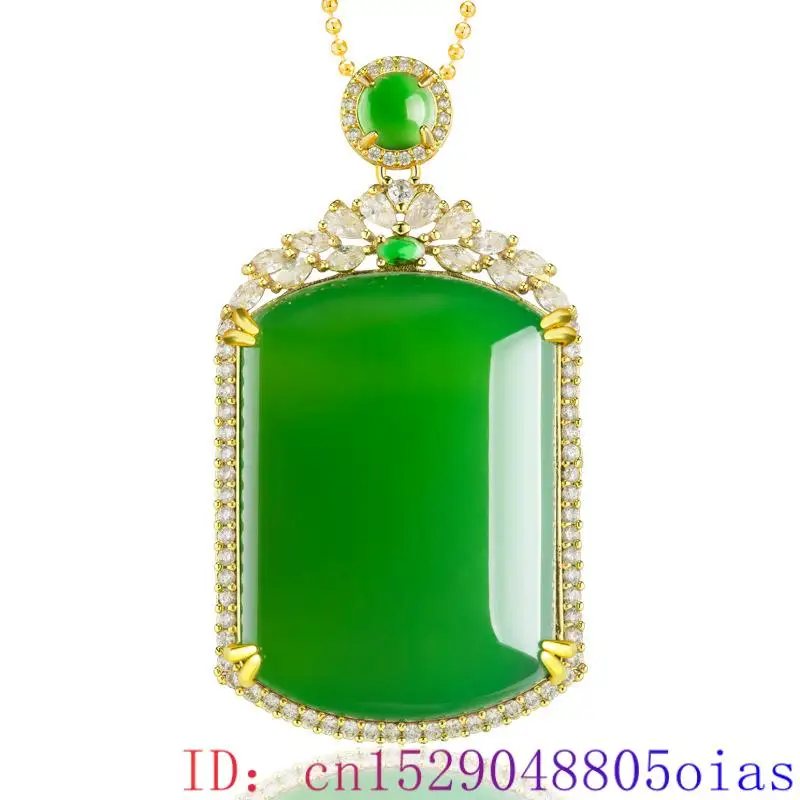 Green Real Jade Agate Pendant Necklace Energy Vintage Natural Jewelry Accessories Chain Gemstone Man 18K Gold Plated Fashion