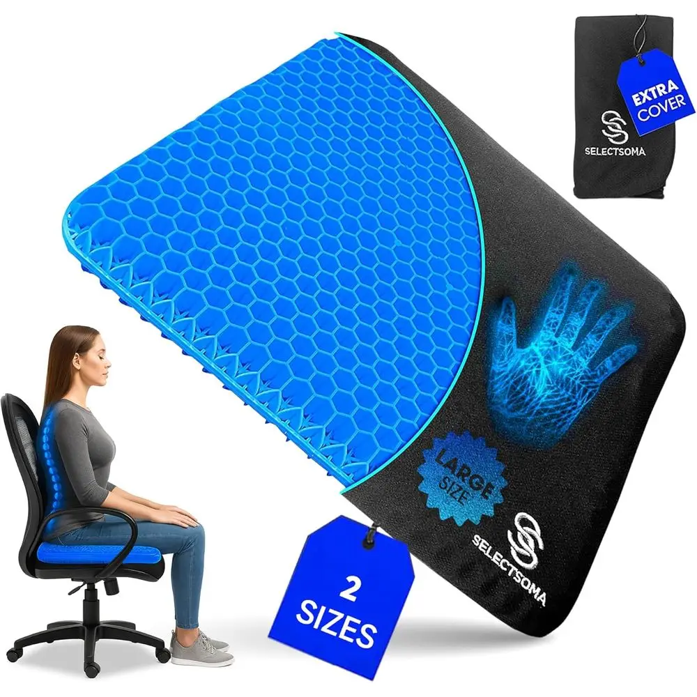 

Super Large Gel Seat Cushion or Long Sitting - 18.5" x 17.5" - Breathable Cooling Design - Prure Relie or Sciatica, Tailbone & B