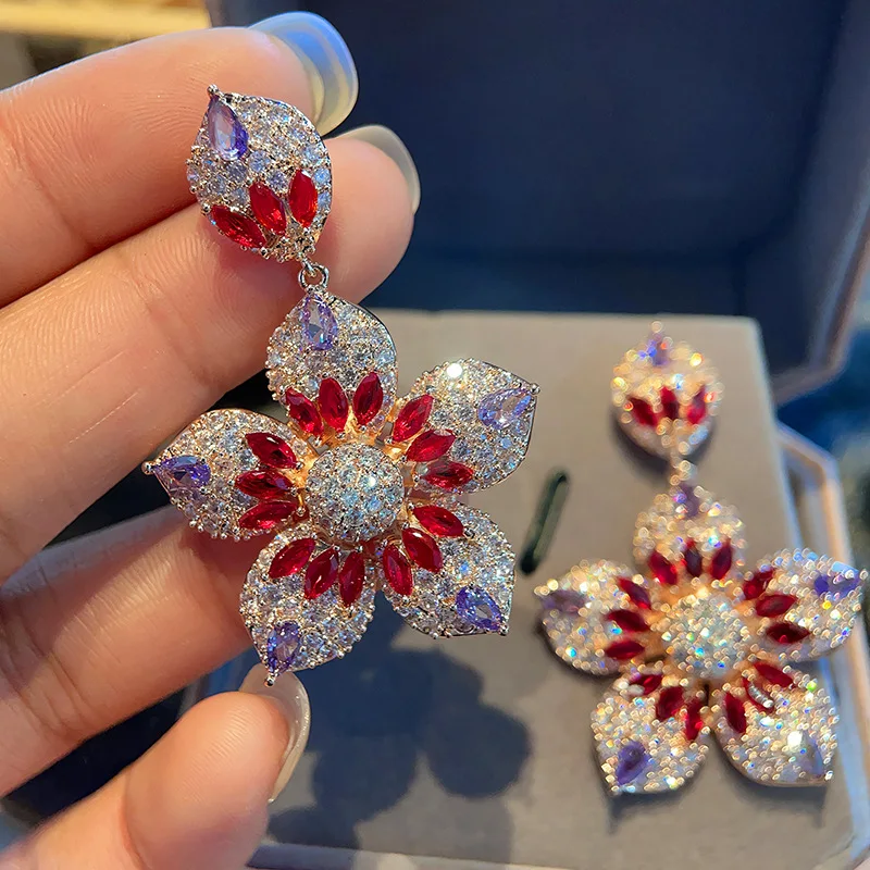 

HIBRIDE Gorgeous Delicate Multi-coloured Flower Dangle Earrings Women's Jewellery Set Nigeria Wedding Party Gift Banquet E77