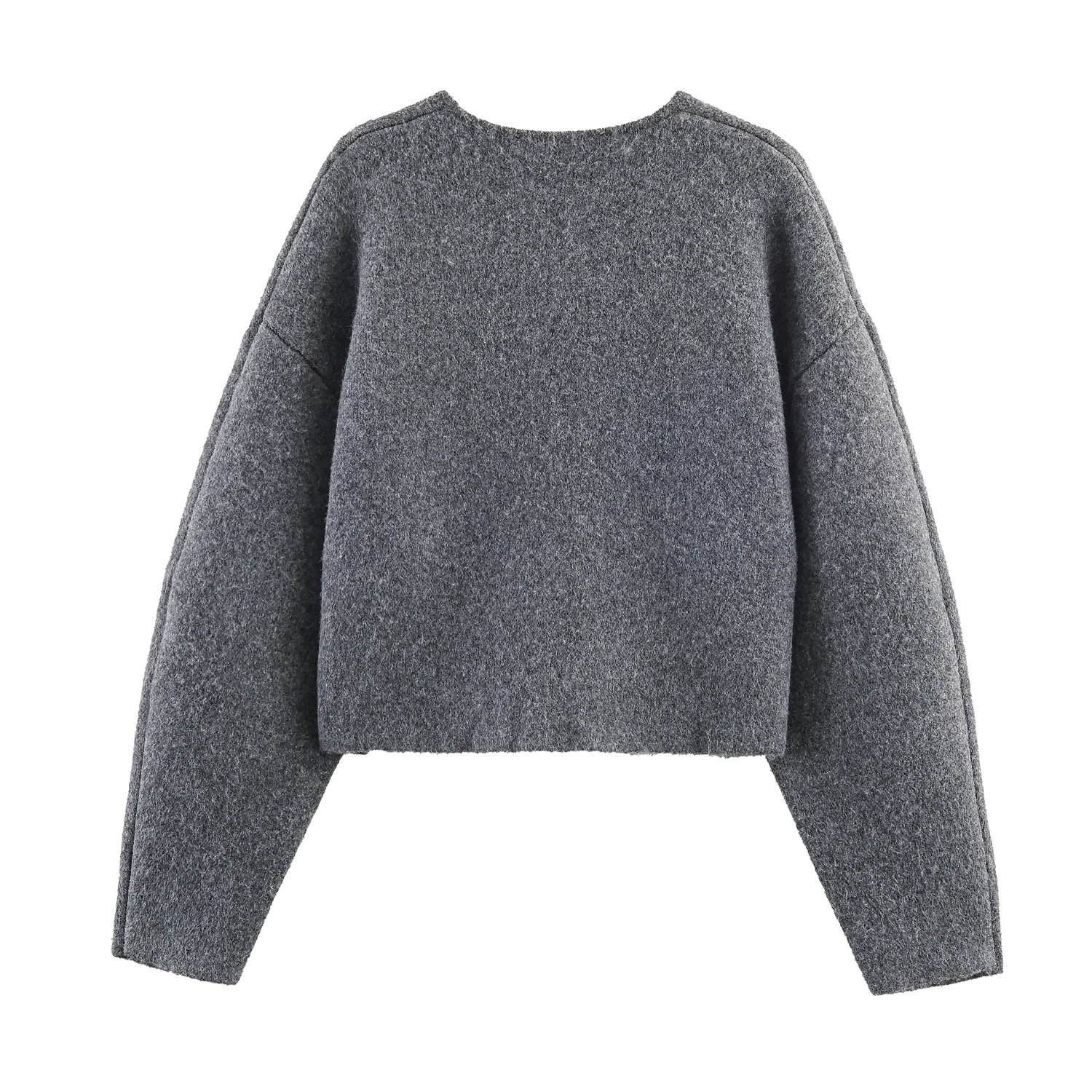 Winter new women's clothing color blocking splicing lining V-neck long sleeved double-sided knitted cardigan jacket