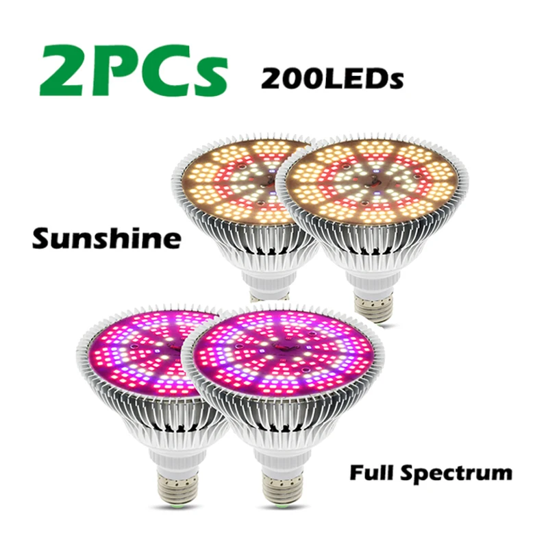 

2X 300W LED Grow Light Bulb E27 LED Plant Bulb 200 LEDs Sunlight Full Spectrum Growth Light for Indoor Plant Vegetables Seedling